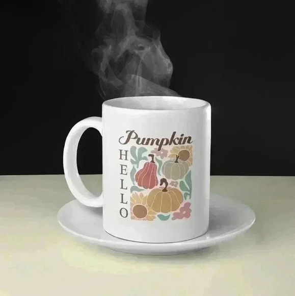Hello pumpkin fall mug 11oz with Bamboo Lids and Stainless Steel Spoon coffee - Picture 3 of 5
